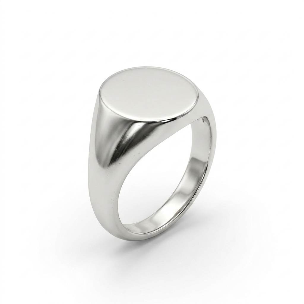 white gold signet ring on a white background