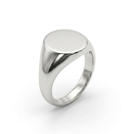 white gold signet ring on a white background